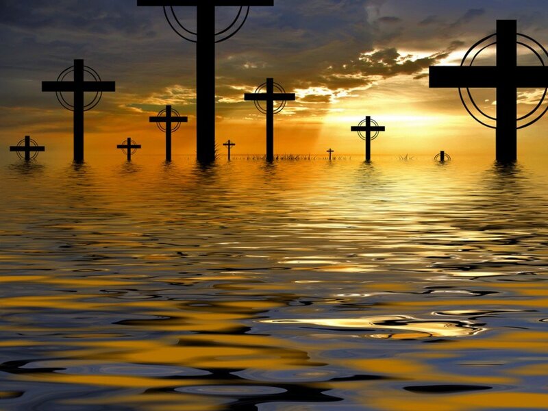 Silhouetted Crosses in Water