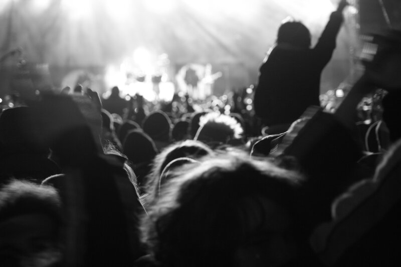 Silhouetted Crowd at Concert — Black, Energetic, Night, Photograph, Stage Lights
