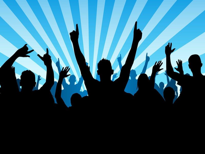 Silhouetted Crowd at Concert — Black, Energetic, Vector Art