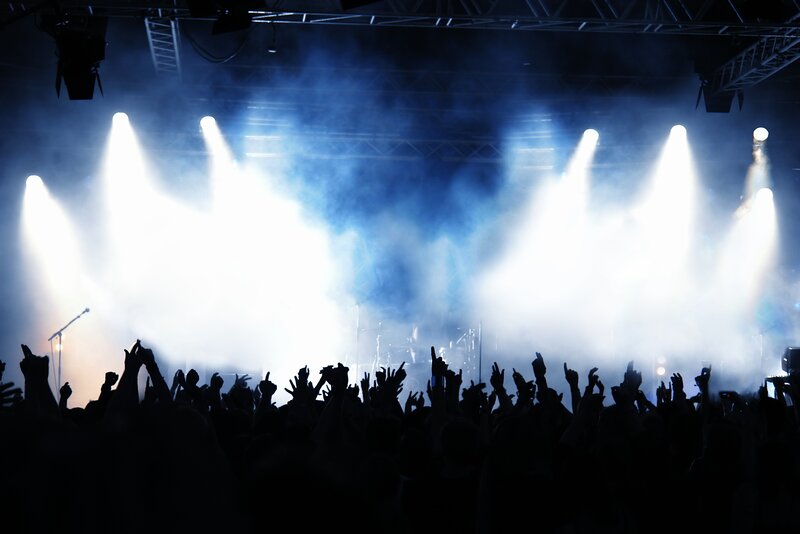 Silhouetted Crowd at Concert — Blue, Energetic, Night, Photograph, Stage Lights