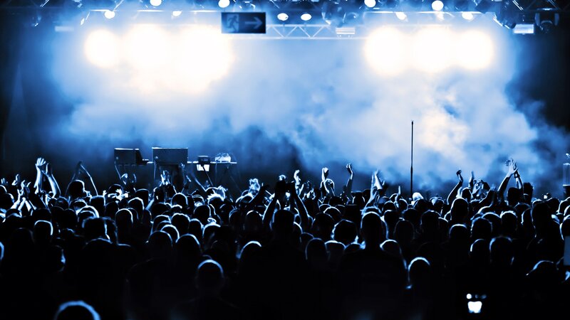 Silhouetted Crowd at Concert — Blue, Energetic, Night