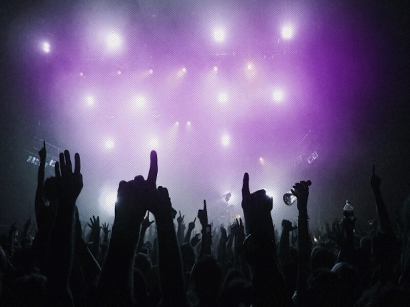 Silhouetted Crowd at Concert — Purple, Energetic, Night