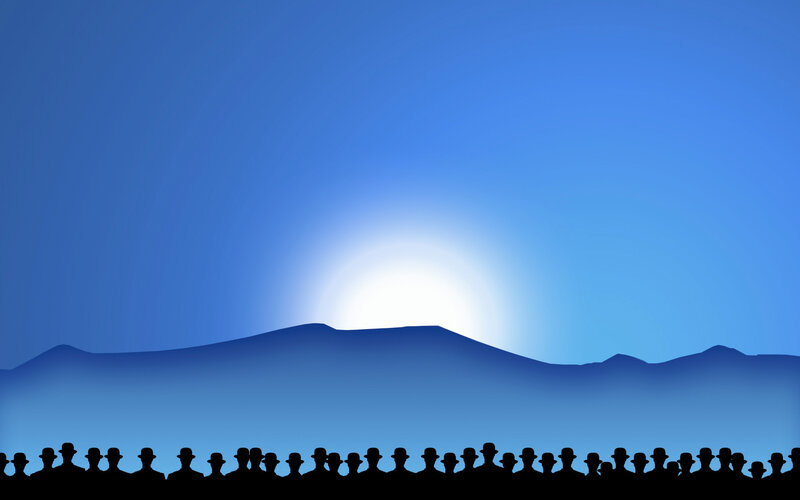 Silhouetted Crowd at Sunrise