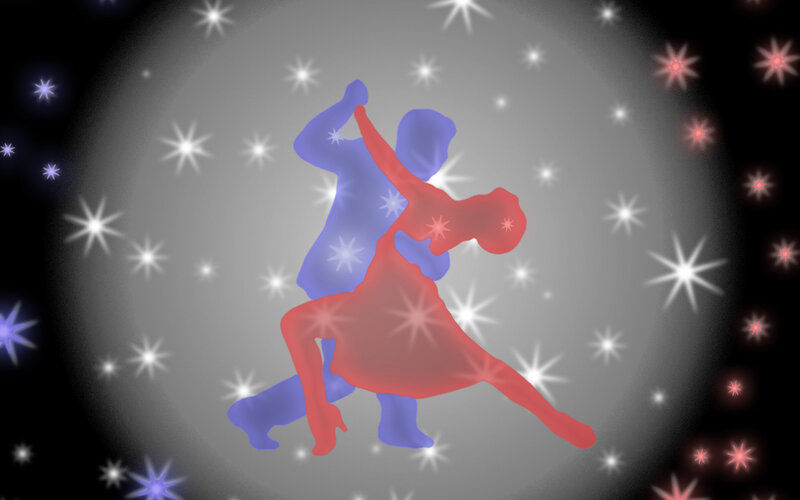 Silhouetted Dancers — Red, Dramatic, Night