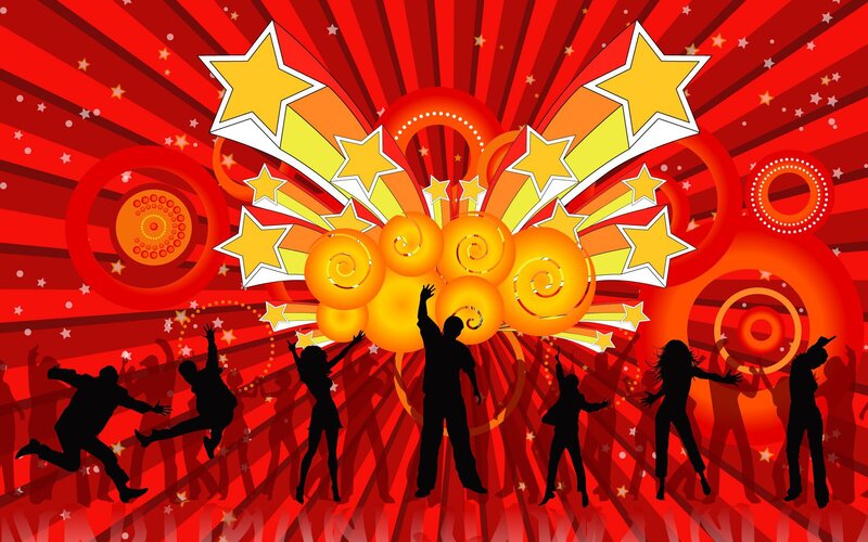 Silhouetted Dancers — Red, Energetic, Vector Art