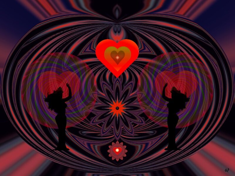 Silhouetted Dancers with Hearts — Red, Hypnotic