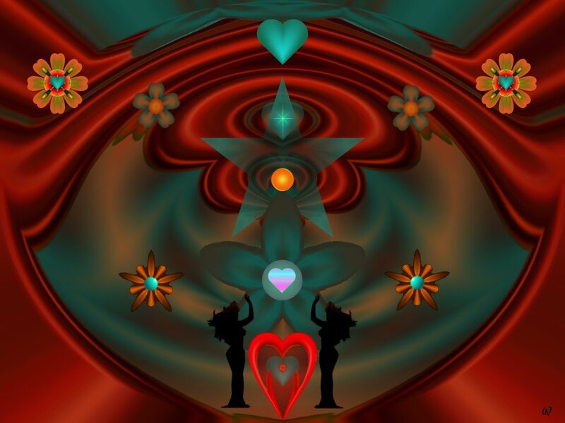 Silhouetted Dancers with Hearts — Red