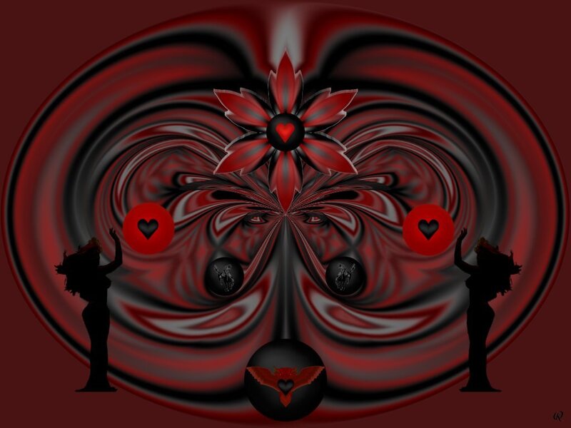 Silhouetted Dancers with Hearts