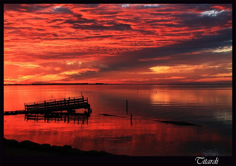 Silhouetted Dock at Sunset — Red