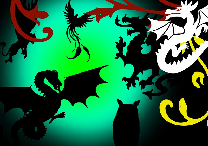 Silhouetted Dragons and Creatures