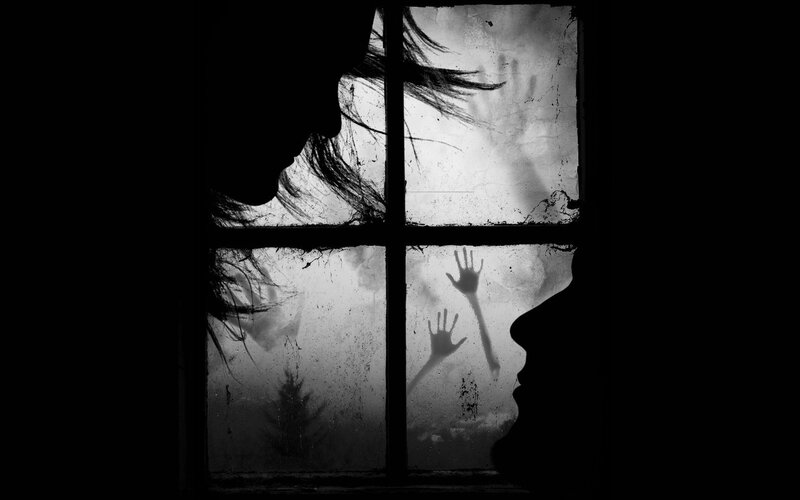 Silhouetted Faces at Window — Black