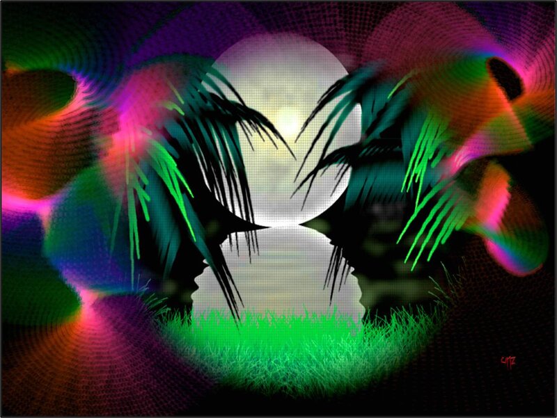 Silhouetted Faces with Palm Trees