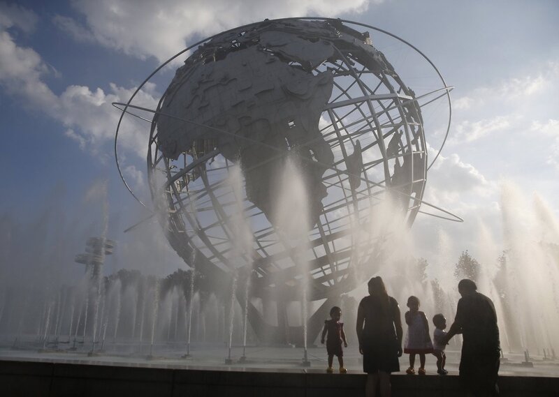 Silhouetted Family at Fountain