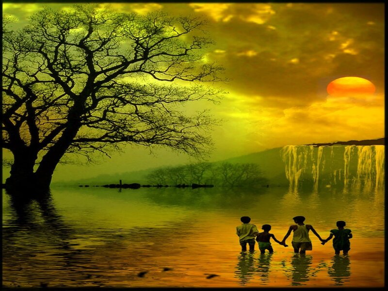 Silhouetted Family in Water