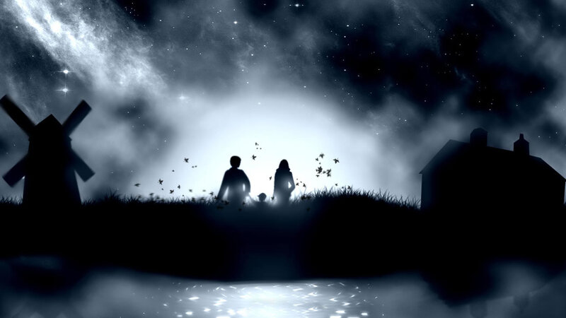 Silhouetted Family on Hill — Black