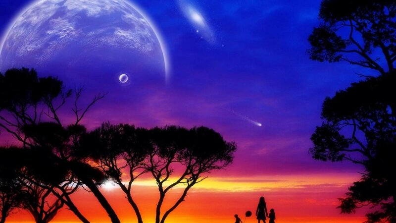 Silhouetted Family on Planet