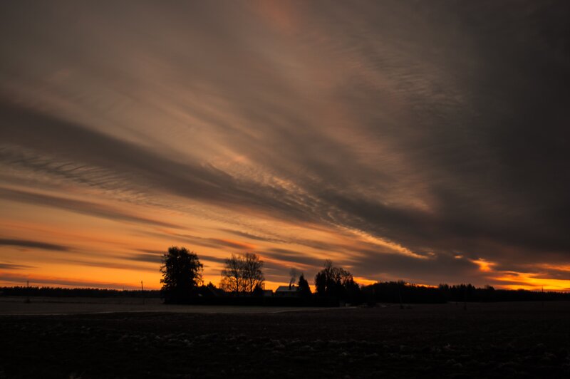 Silhouetted Farm at Sunset — Orange