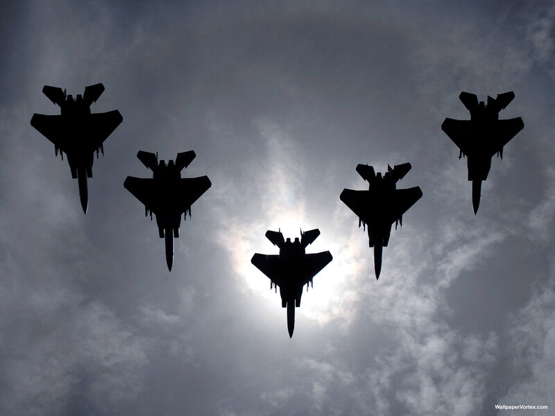 Silhouetted Fighter Jets — Black, Dramatic, Afternoon