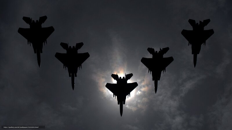 Silhouetted Fighter Jets — Black, Dramatic, Night, Photograph, Aircraft