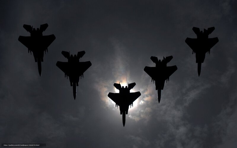 Silhouetted Fighter Jets — Black, Dramatic, Night, Photograph