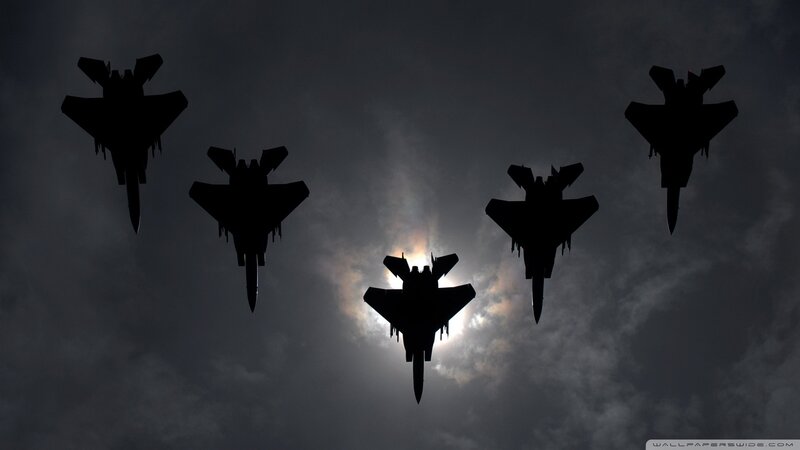 Silhouetted Fighter Jets — Black, Dramatic, Night