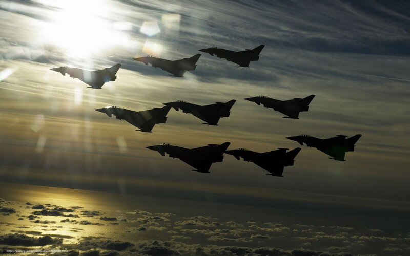 Silhouetted Fighter Jets — Black, Dramatic, Sunset, Photograph, Aircraft