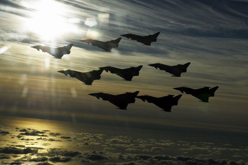 Silhouetted Fighter Jets — Black, Dramatic, Sunset, Photograph, Sun