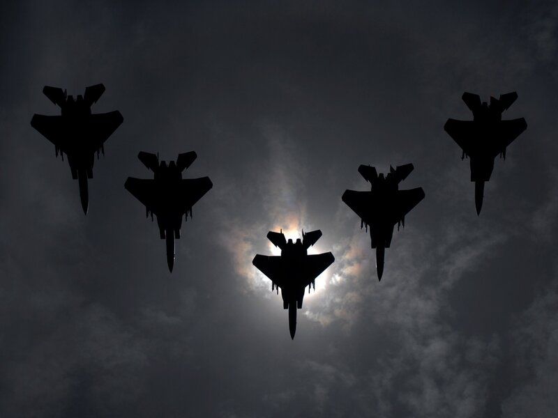 Silhouetted Fighter Jets — Black, Dramatic, Sunset