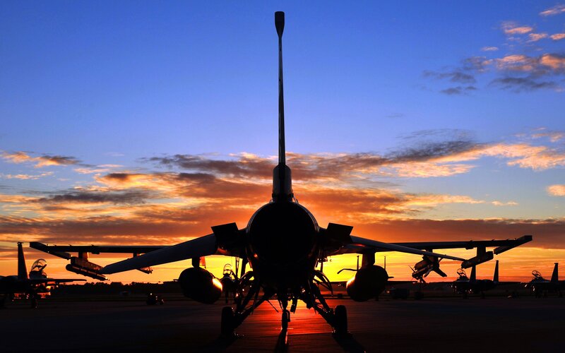 Silhouetted Fighter Jets — Blue, Dramatic