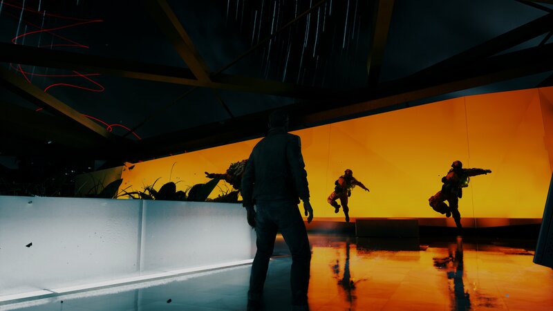 Silhouetted Figure and Soldiers