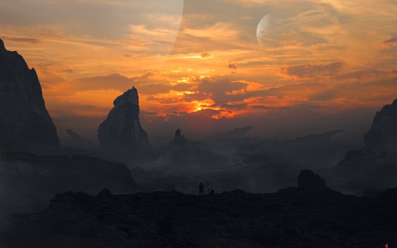 Silhouetted Figure on Alien Planet