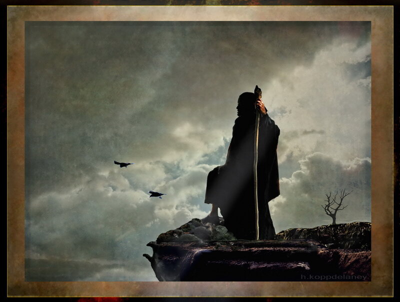 Silhouetted Figure on Cliff — Gray