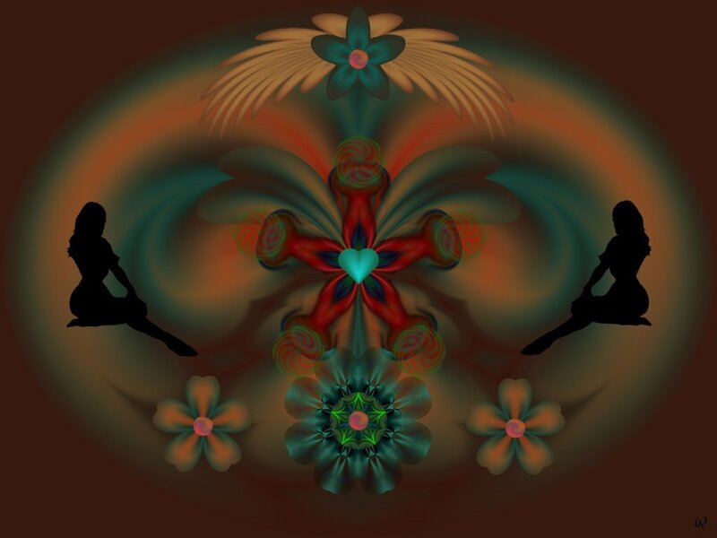 Silhouetted Figures and Fractal Flowers