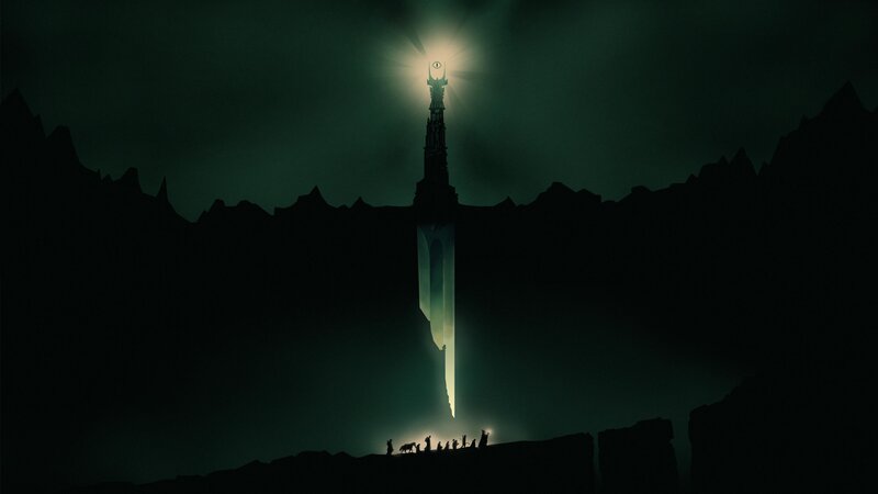 Silhouetted Figures and Tower — Green