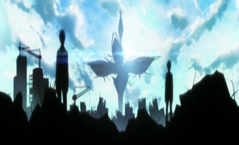 Silhouetted Figures and Tower