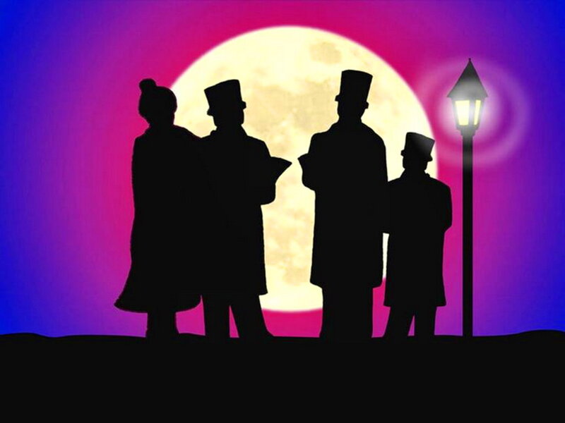 Silhouetted Figures at Night — Purple