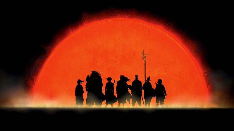 Silhouetted Figures at Sunset — Red, Dramatic