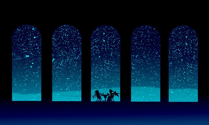 Silhouetted Figures at Table