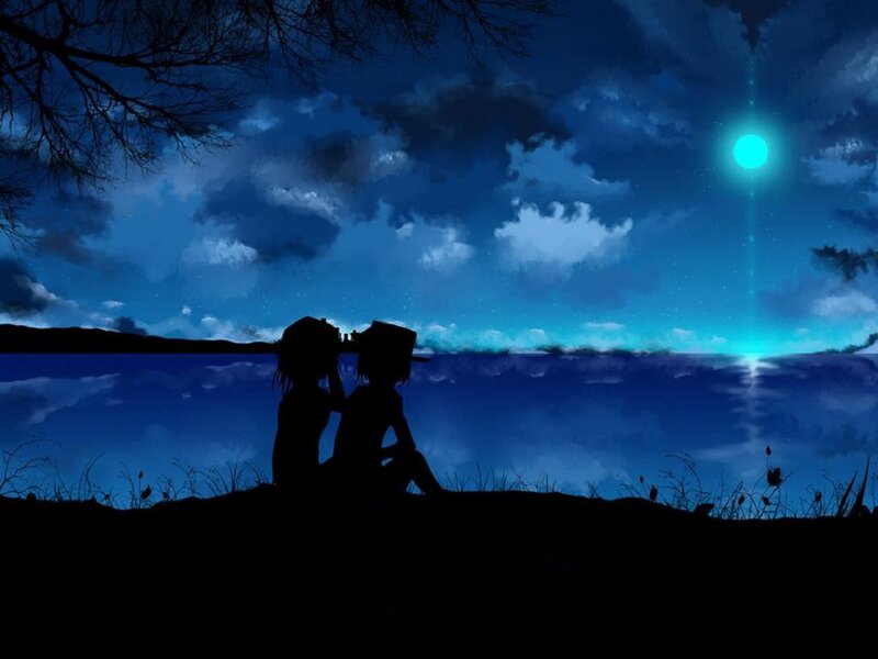 Silhouetted Figures by Water
