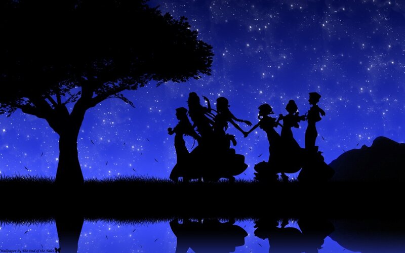 Silhouetted Figures Dancing — Blue