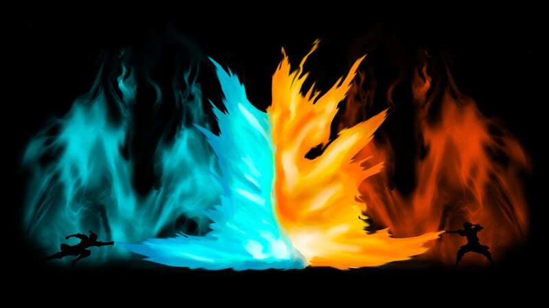 Silhouetted Figures Fighting — Blue