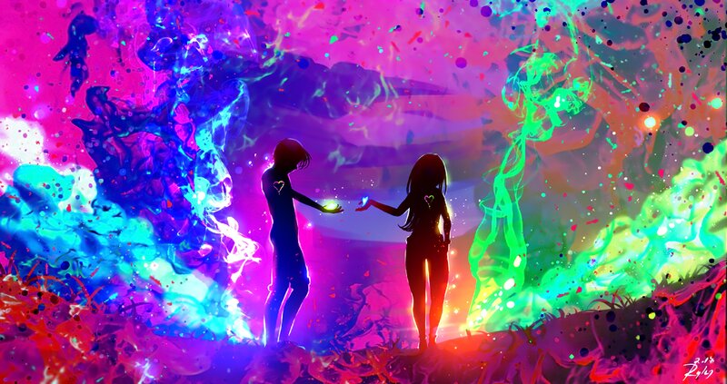 Silhouetted Figures Holding Hands
