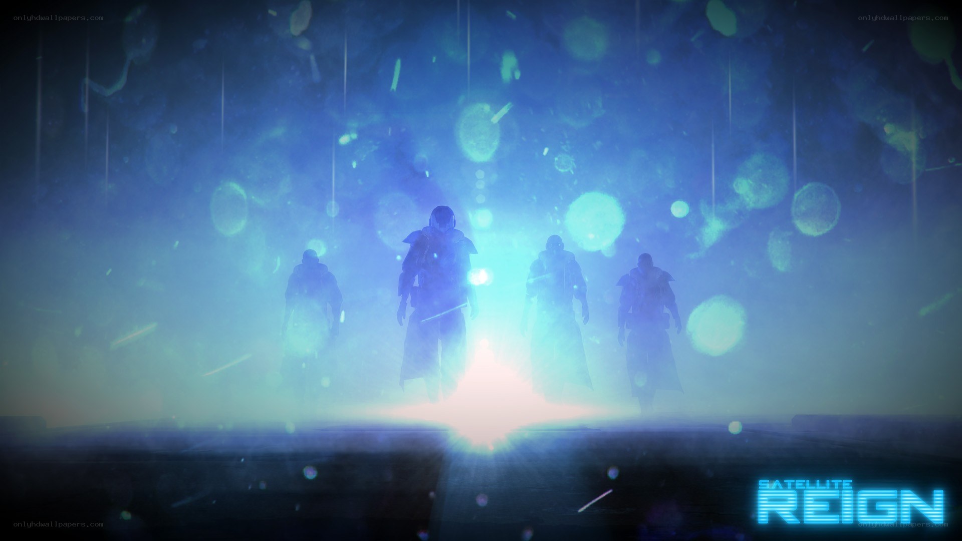 Silhouetted figures in a glowing mist