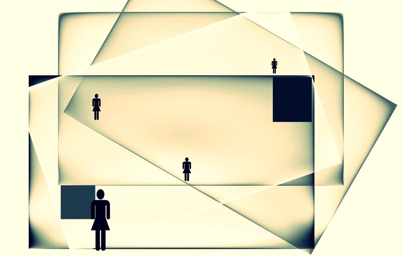 Silhouetted Figures in Abstract Space