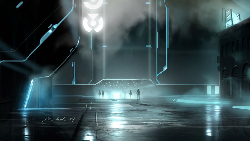 Silhouetted Figures in Alley — Blue