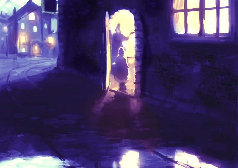 Silhouetted Figures in Alley