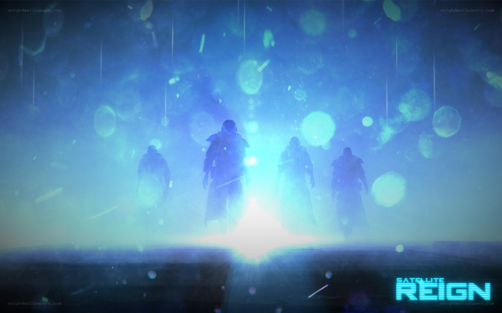 silhouetted figures in blue light