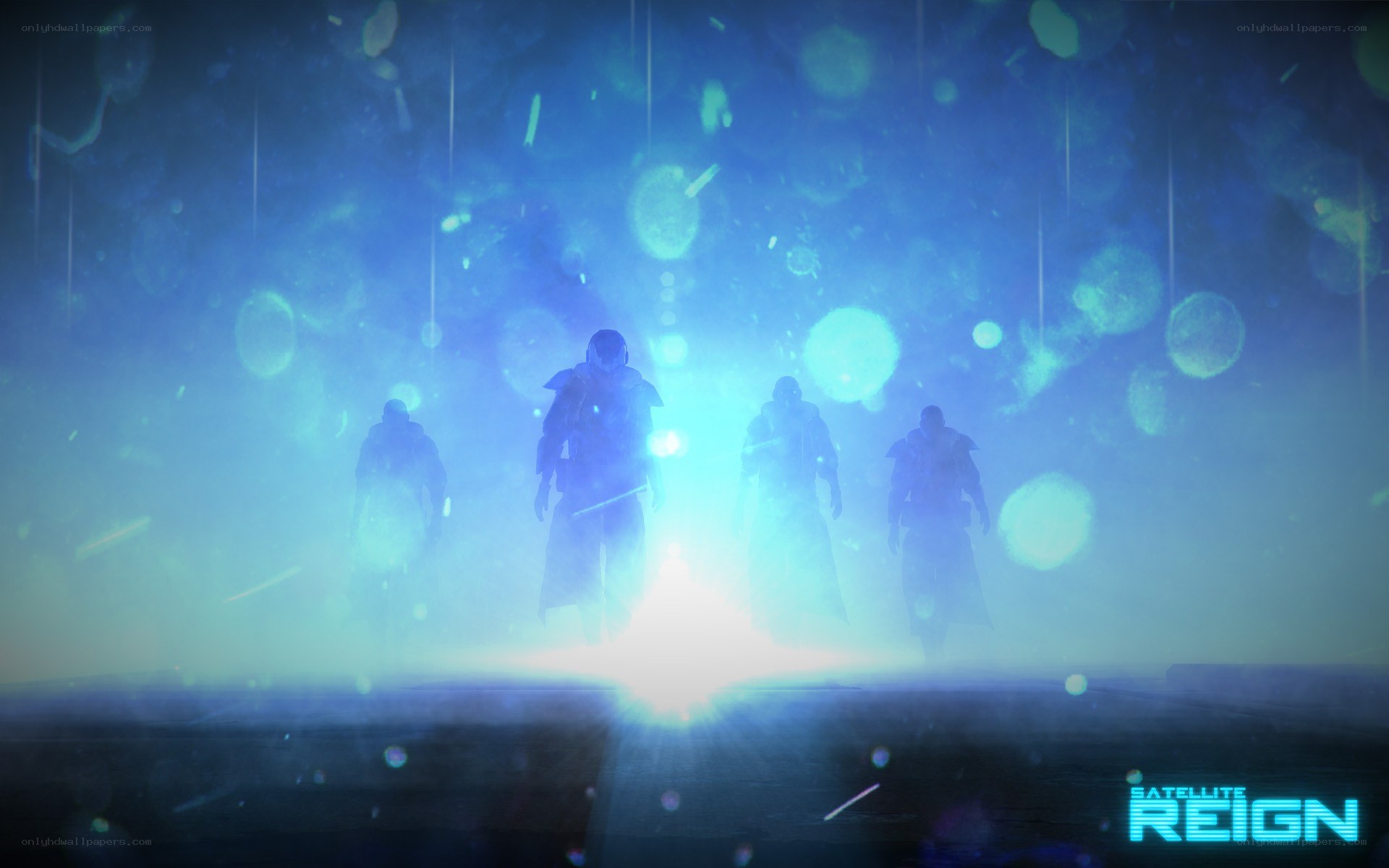 silhouetted figures in blue light