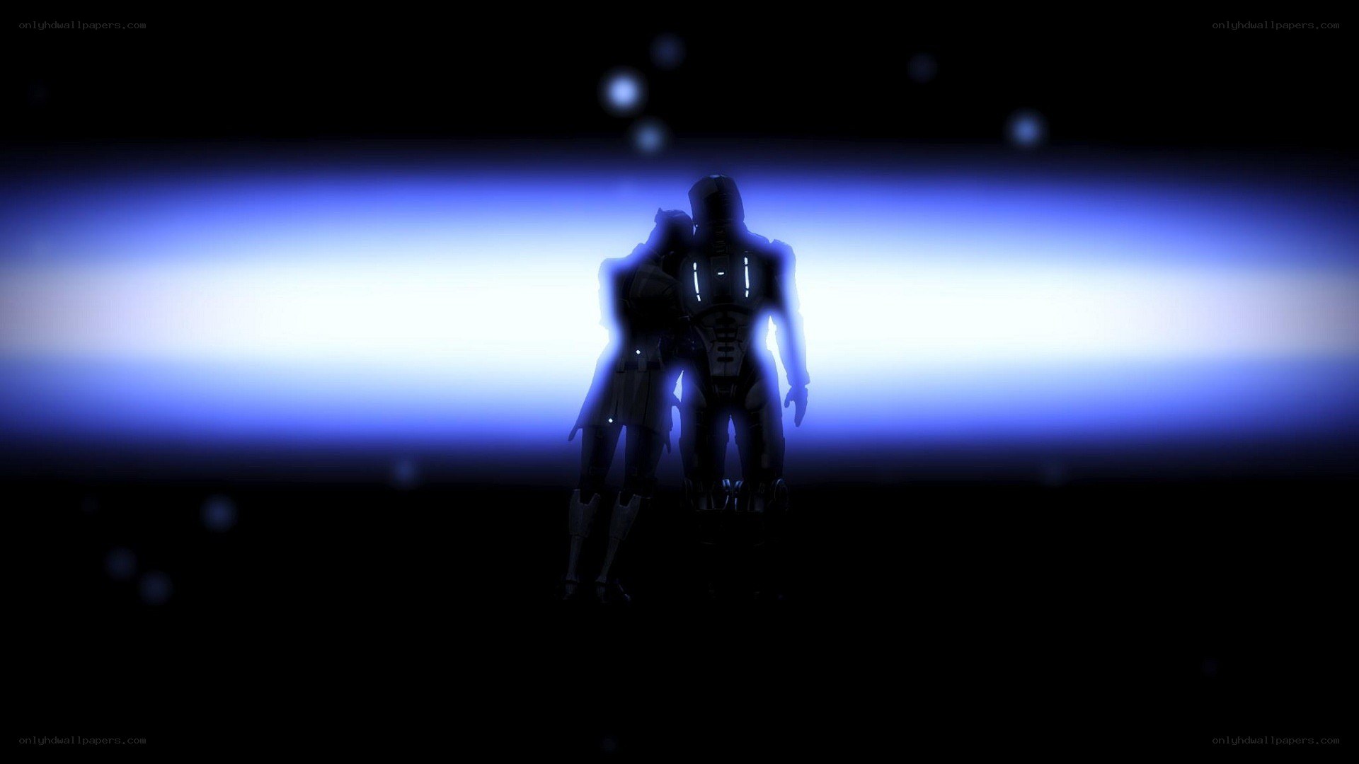 silhouetted figures in blue light