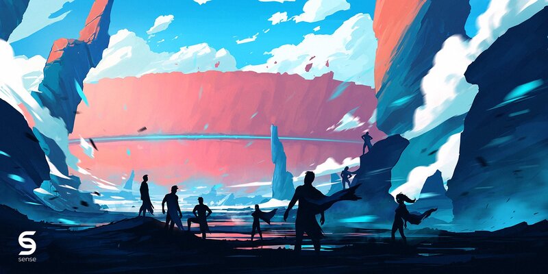 Silhouetted Figures in Canyon
